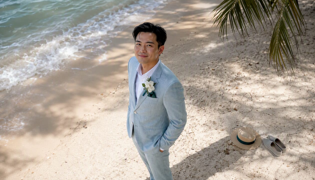 海边婚礼西装完全指南:新郎与宾客的选款与搭配