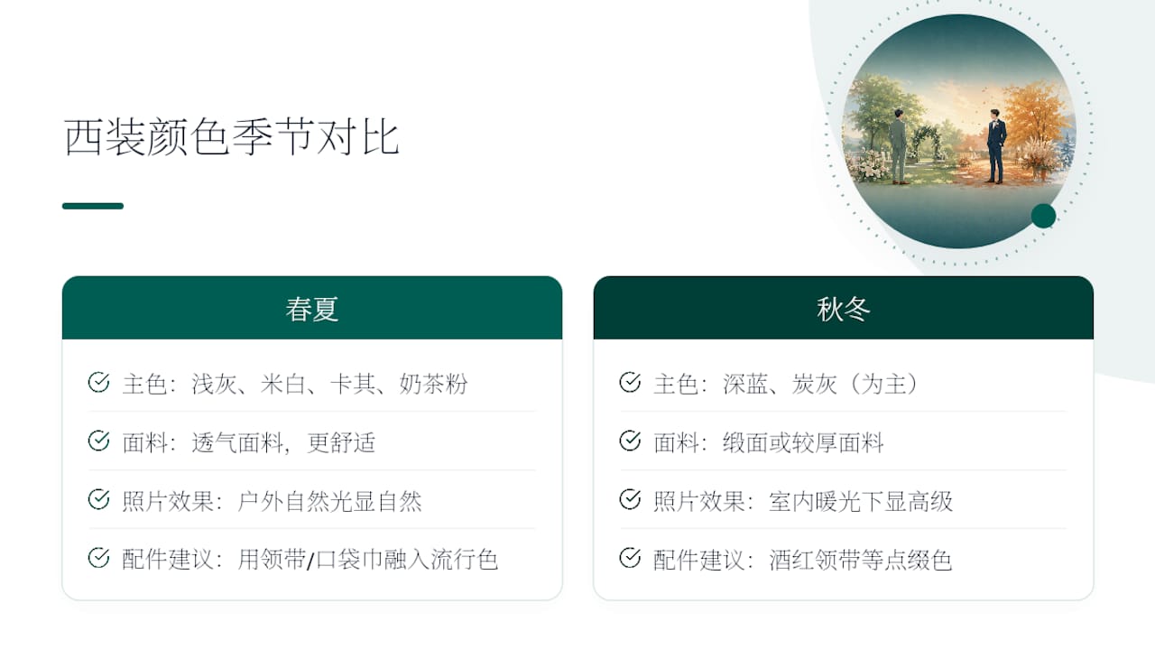婚礼西服季节色彩流行趋势对比图